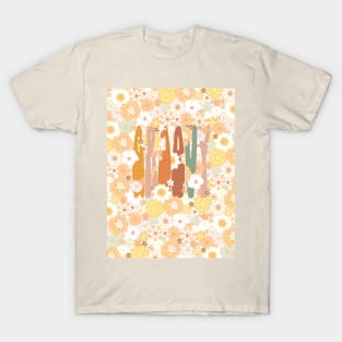 "Groovy" in retro letters on vintage flower background T-Shirt